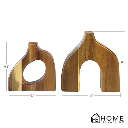 Decorative Vases Set - Pack of 2 Wood Vase for Tables, Shelves, or Mantles - Boho Vase Display for Faux Flowers & Plants - Short Cute Wooden Vases -Home Decor Gift Idea for Christmas & Holidays - Image 5