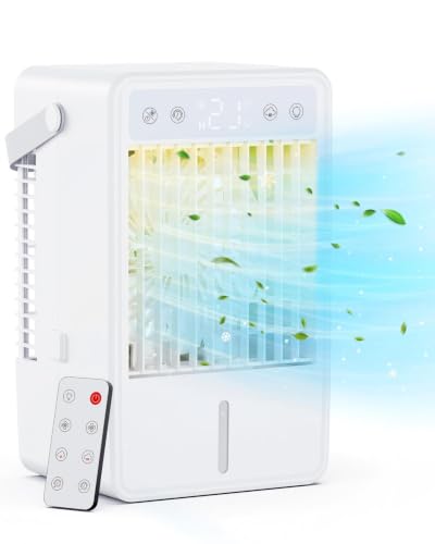 Mobile Klimaanlage 1500ML Mobiles Klimagerät mit USB & Fernbedienung Luftkühler mit Wasserkühlung 5 Gebläsestufen & 3 Modi Timer (2/4/6/8/10 Std.) Farbiges LED-Licht Ideal für Zuhause und Büro
