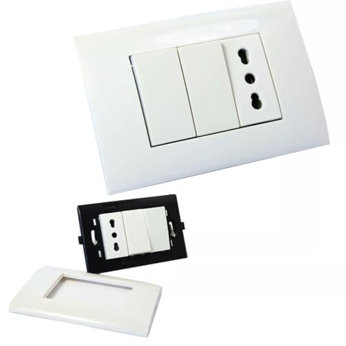 Presa Elettrica da Muro 503 Incasso con 2 Interruttori e 1 Presa Bipasso, Multipresa da Incasso Prese Elettriche con Placca Perfetta per Molteplici Utilizzi, Casa, Ufficio