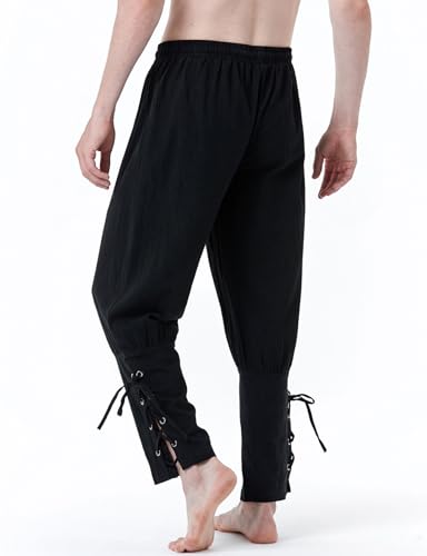 jemitop men39s pure cotton vintage ankle banded pants for renaissance pirate viking medieval costume