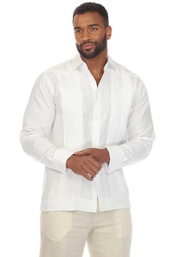 Mojito Men’s 100% Linen Wedding Shirt – Framed Pleat Guayabera Chacabana with French Cuffs