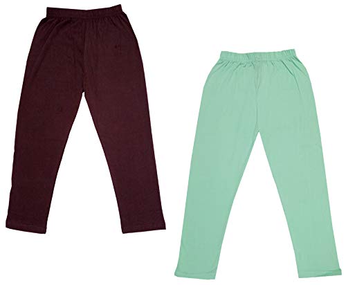 Image of IndiWeaves Girls Super Soft Cotton Solid Capri Pants (Sea Green, Brown, 14-16 Years) Pack of 2