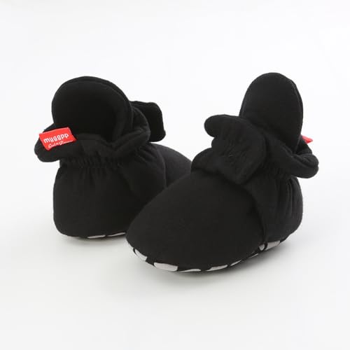 Baby Boys Girls Booties Non Skid Soft Sock Cotton Boots Infant Slippers Newborn First Walker Crib Shoes Black 13CM4
