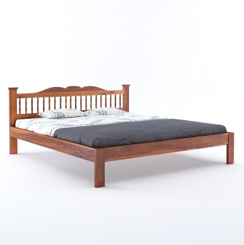 Image of AADITYA WOODS Solid Sheesham Wood King Bed Cot Without Storage | Wooden Bed for Bedroom | Multipurpose Use Cot Palang Diwan (Honey k2, King) (82x75x34 inch)
