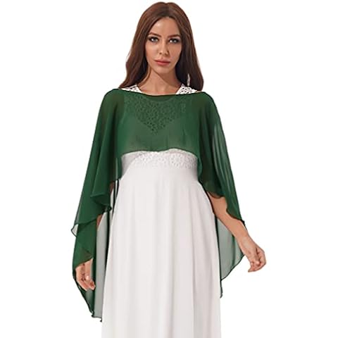 YEAHDOR Women's Bridal Chiffon Shawl Wraps Bolero Cardigan High Low Shrug Wedding Capes Casual Wraps Dark Green One Size Cover
