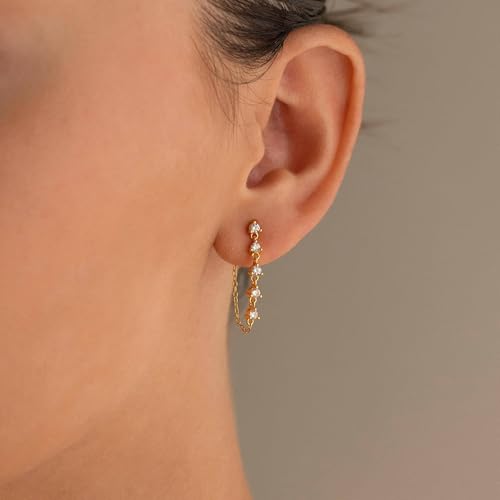 Dangle Earrings for Women, Dainty CZ Drop Earring 14K Gold Plated Long Chain Earring Cute Gold Earrings for Wonen Trendy Hypoallergenic Formal Prom Gold Jewelry Womens3