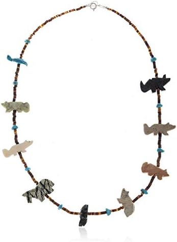 Carved Fetish $200 Large Certified Authentic Navajo .925 Sterling Silver Natural Turquoise Multicolor Stones Native American Necklace