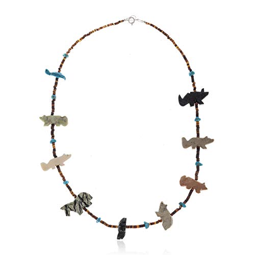 Carved Fetish $200 Large Certified Authentic Navajo .925 Sterling Silver Natural Turquoise Multicolor Stones Native American Necklace #TOP2