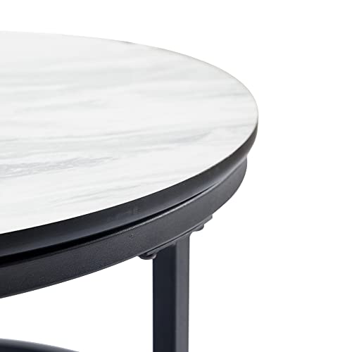 Image of HJhomheart 2 Sets of Nesting Tables, Round Coffee Table, Coffee Table for Living Room, Large: 60x60x45cm; Small: 40x40x35 cm, White+Black