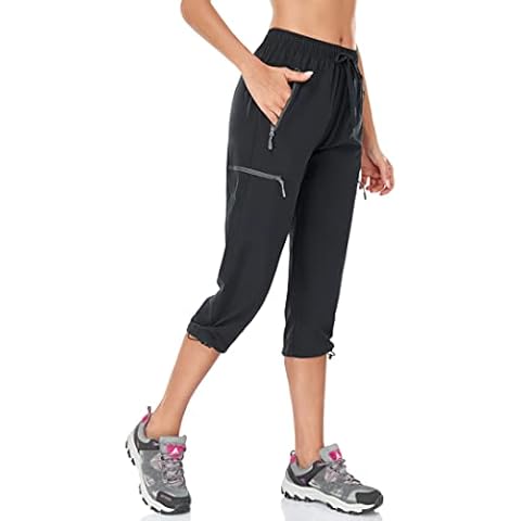 BAYGE Women's hiking trousers, summer, lightweight, 3/4 trekking trousers, outdoor trousers, breathable, quick-drying, waterproof, windproof, functional trousers with zip pockets, black, 12 Cover