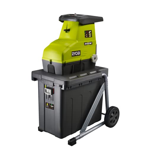 RYOBI - Bio-Crusher 220V, 3000W with Wheels - Ø max. Branch 45 mm, Rotation Inversion, Overload Protection, Collecting Tray 200 kg/h - Collection Tray 55L, Push Button - RSH3045U