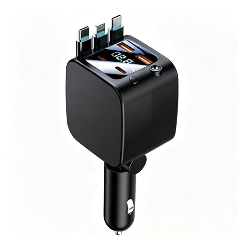 Retractable Car Charger, 7-in-1 Fast Charger Car Phone Charger, 72W USB-C Truck Accessories, Women's Travel Essentials, Men, for iPhone 17 ProMax/16/15/14/13/12, Samsung Galaxy