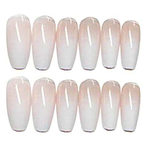 Folmywy 24Pcs Press on Nails French Fake Nails Artificial Finger White Stickers Self Adhesive Acrylic Full Cover Reusable for Women and Girls DIY Manicure Salon Beginners Cover