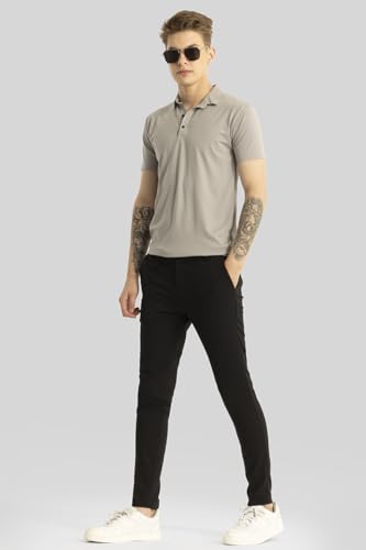 Image of SNITCH Yann Black Plain Slim Fit Trousers