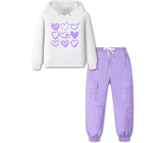 Image of Betusline Cute Outfits for Girls, Hooded Crop Top + Jogger Sweatsuits Sets, 4-14 Years