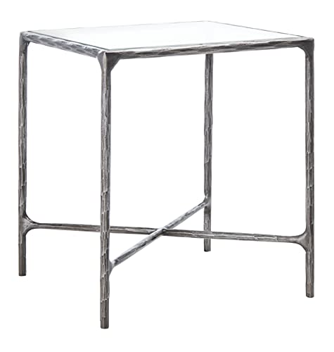 SAFAVIEH Couture Home Collection Jessa Silver Metal/Tempered Glass Top Square End Table (Fully Assembled)