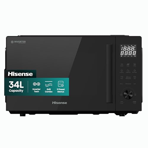 Hisense 34 Liters Large Microwave Oven and Grill Combo 1000W 10 Power Levels 9 Preset Menus Anti Bacteria Ceramic Interiors Touch Control H34MOBS10HG(Amazon Exclusive)
