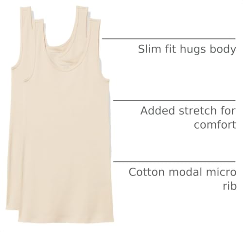 Image of Amazon Essentials Women's Slim-Fit Ribbed Scoop Neck Tank Tops, Pack of 2