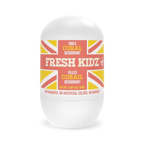 Fresh Kidz Roll On Deodorant For Kids And Teens - Baking Soda And Aluminum-Free 24 Hour Protection For Sensitive Skin - Girls "Coral" 1.86 Fl.Oz. cover