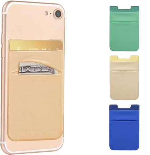Image of Mizi (3 Pack Adhesive Phone Stretchy Wallet, Card Holder for Back of Phone Stick on Phone Cases for iPhone /Android /Samsung Galaxy - (Light Blue /Mint Green /Beige)