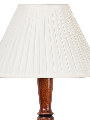 Image of Straight Pleated Off-White Cotton Floor Lamp with Wooden Base - Height 54 Inches | Elegant Standing Lamp for Living Room, Bedroom & Office | Stylish Home Lighting Decor