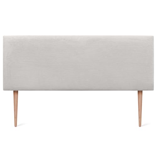 DHOME Cabecero de Pana Liso con Patas Alta Gama Moderno Cabezal Tapizado Cama Lujo Dormitorio Acolchado (Blanco Hueso, 160 cm)