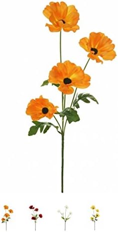 One Wild Meadow Poppy Spray Silk Flower Stem with 4 Heads Quality Artificial Flowers In a (orange)