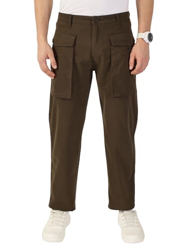 Image of Thomas Scott Men's | Solid | Light Weight | Breathable Fabric | Mid Rise | Regular Fit | Cotton Blend | Button Waist | Cargo | Trouser | Pants