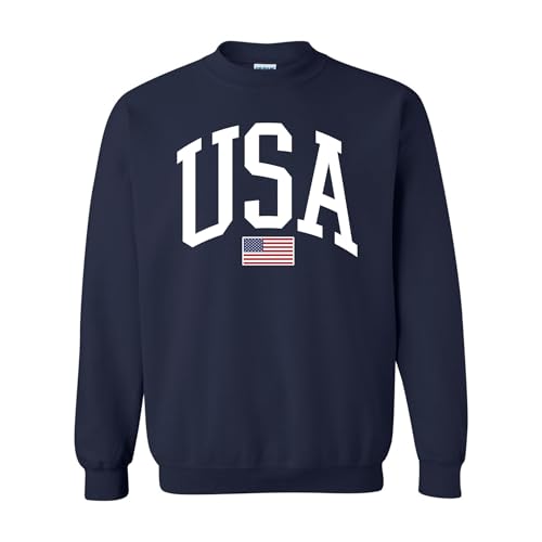 Tee Territory USA Crewneck Sweatshirt 4th of July Independence Day American Flag Graphic Patriotic Pullover Fleece - Navy - Medium