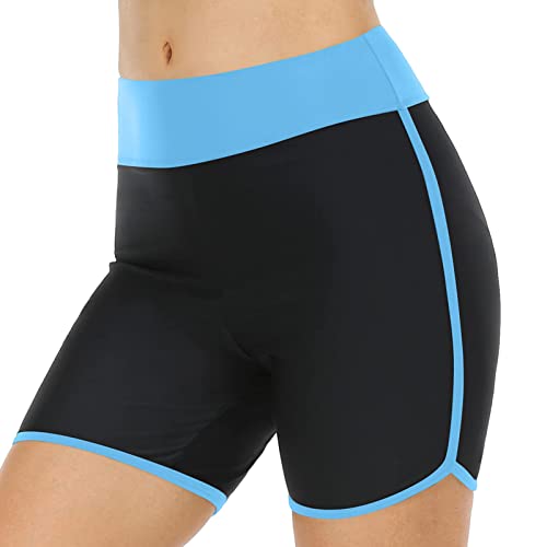 Traje de baño para mujer, impermeable, de cintura alta, para playa, clásico, de secado rápido, cobertura completa, corto, transpirable, ropa de playa para mujer, azul claro, 3XL