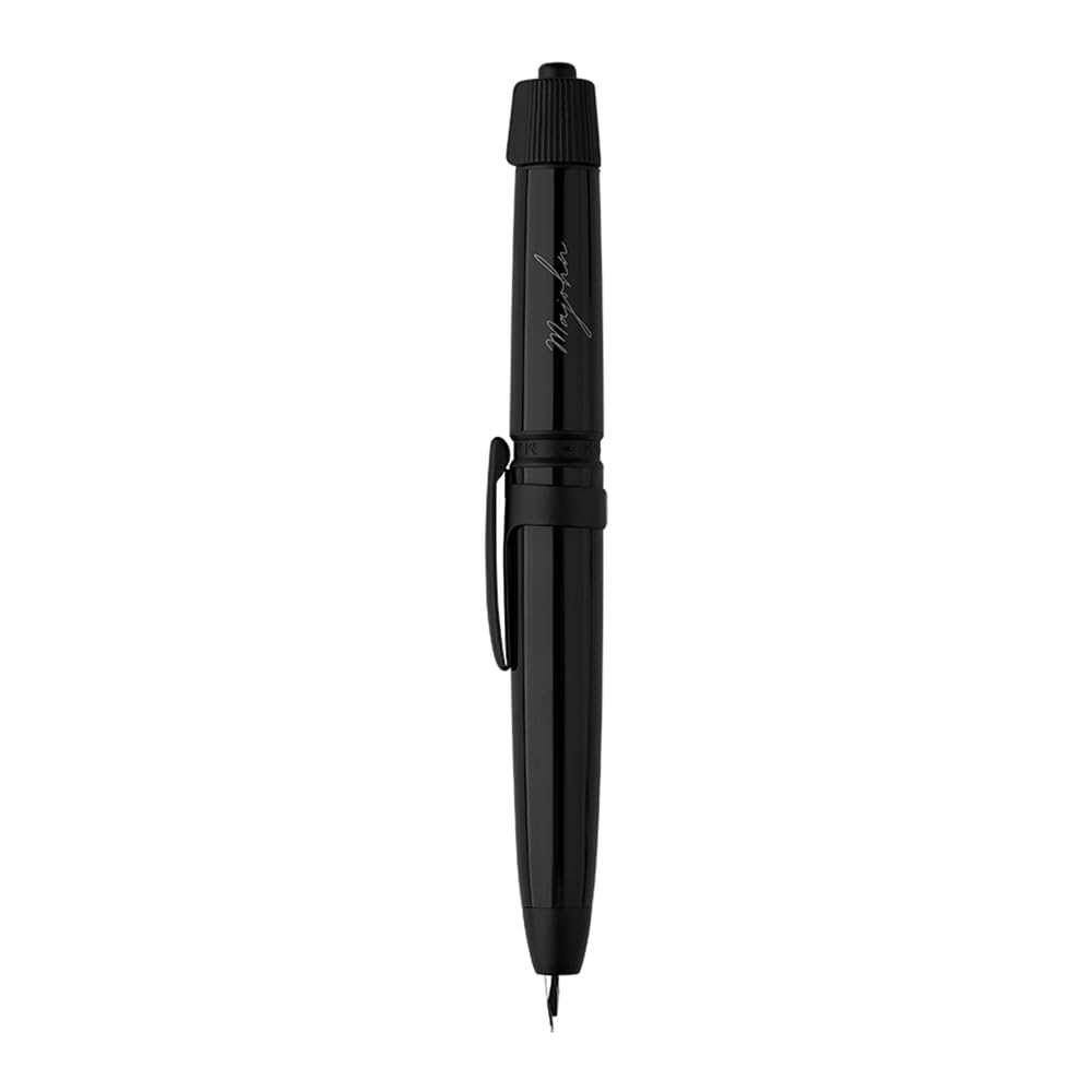 LanxiviMajohn A3 Fountain Pen Retractable Extra Fine Nib, Vivid Black Color Press and Twist Style Pen with Converter Case Set