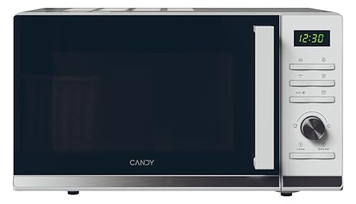 Candy CMGA25TNDW, Microondas con Grill, 25L, 900W-1000W, 11 Niveles de Potencia, Mando Giratorio y Botones, 19 automenús, Plato 25,5 CM, Display Digital, Descongelación, Apertura Izquierda, Inox