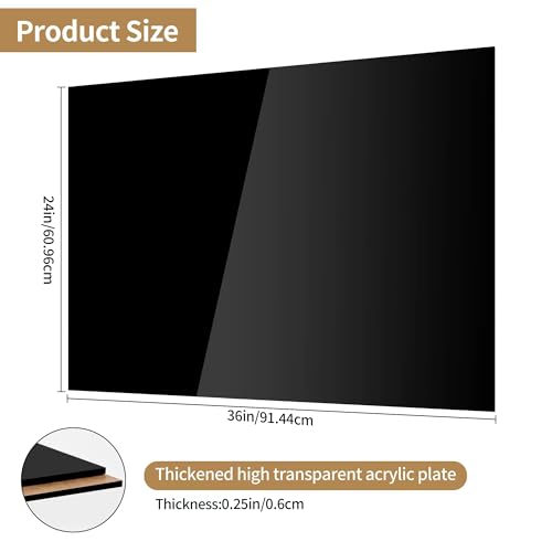 Image of 1 Pieces 24 x 36 Black Acrylic Sheet 1 /4 inch Thick 6mm Black Plexiglass Sheet, DIY Materials for Home Decor, Handcraft, Painting, Photography,Switch Panel, Display Stand (1, 24 x 36 x 1 /4)