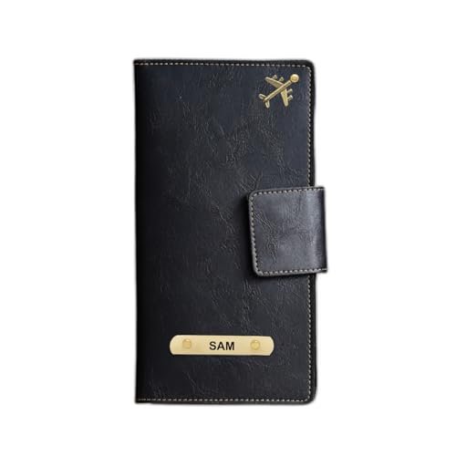 Image of Customized Travel Wallet with Name Engrave | Personalised Passport Holder for Women | Customised Passport Cover for Men and Women | Travel Organizer Gift Wallet (Black)