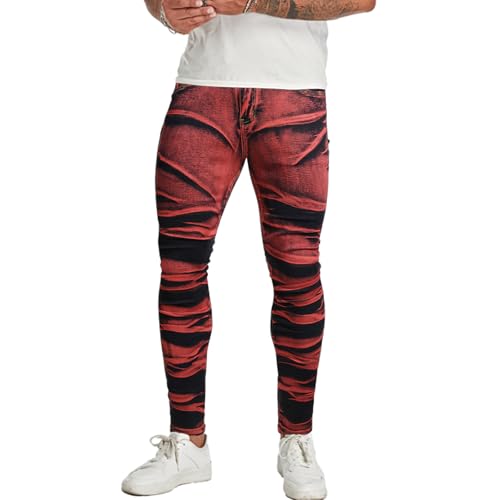 Mens Skinny Jeans Slim Fit High Stretch Jeans Pants Fashionable Colorful Printed Tapered Denim Pants for Men