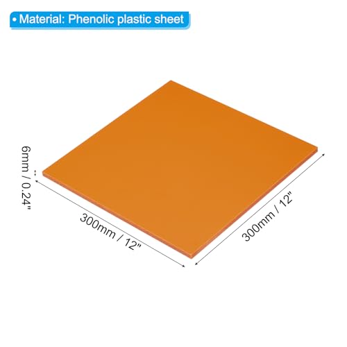 Image of PATIKIL Orange Phenolic Sheet, 1pcs 300x300x6mm Laminated Resin Plate Board PCB Sheet for Electrical Electronic Fixtures DIY and Crafts