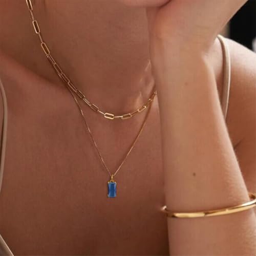 Dainty Gold Birthstone Necklaces for Women Non Tarnish, 14K Trendy Blue Green Cubic Zirconia Emerald Pendant Charm Gold Necklaces Birthday Gifts for Women Waterproof Jewelry3