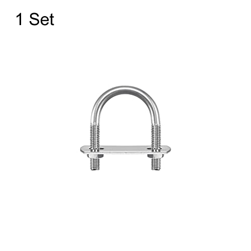 Image of uxcell Round U-Bolts, 29mm(1.14 inch) Inner Width 47mm Length M6 304 Stainless Steel U Clamp Bolt with Nuts Washers and Plates, for Boat Trailer