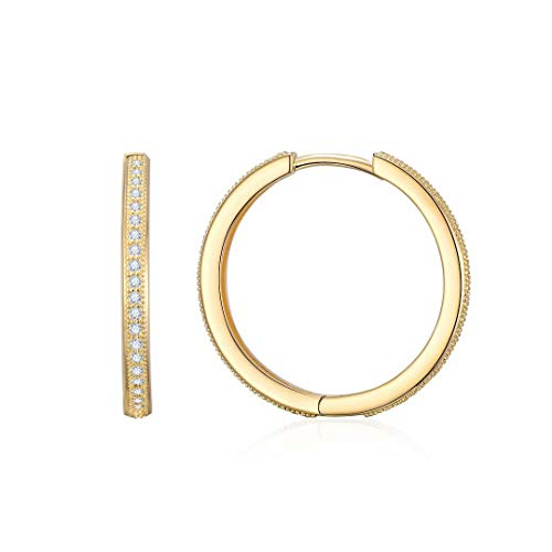 Gold Hoop Earrings for Women, 925 Sterling Silver Post 14K Gold Plated Cubic Zirconia Hoop Piercing Earrings Jewelry Hypoallergenic Hoop Earrings for Women 20mm