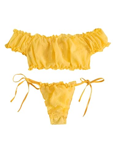 Image of Lilosy Sexy Stretch Ruffle Tie Sheer Mesh Lingerie Set Outfits