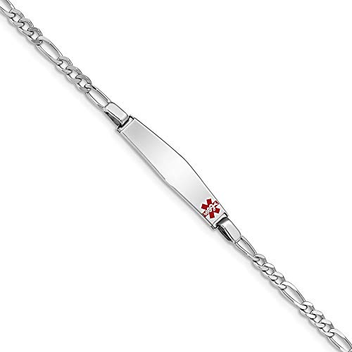Solid 925 Sterling Silver Enamel Engravable Identification Name Bar Tag RN Registered Nurse Caduceus Symbol Medical ID Figaro Link Emergency Alert Bracelet - with Secure Lobster Lock Clasp 7\"