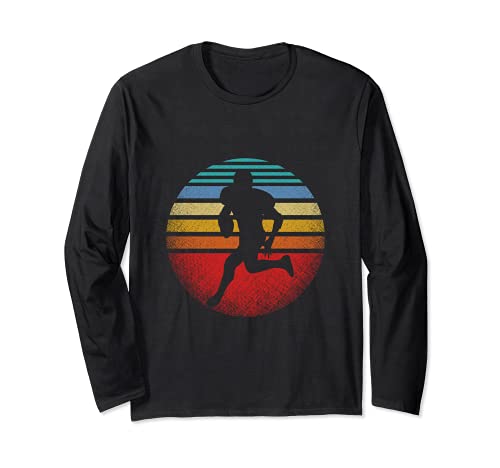 Retro American Football Player Running Quarterback Long Sleeve T-Shirt, Black