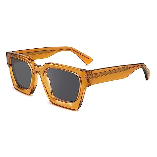 Image of Retro Fashion Thick Acetate Polarized Sunglasses Trendy Square Men Womens Black Grey Shades Vintage