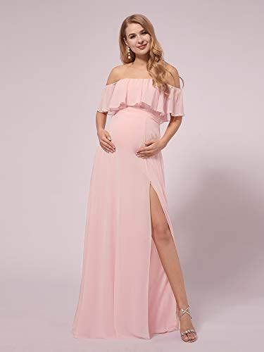 Ever-Pretty Womens Chiffon Off-Shoulder A-Line Ruffle Strapless Maternity Party Dresses For Baby Shower Pink Us16 #TOP3