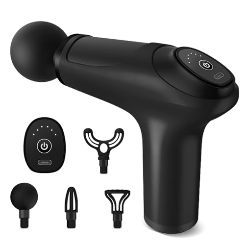 Anluomania Pistola de Masaje Muscular, Pistola Masajeadora Muscular, Massage Gun 3200rpm Bajo Ruido, Masajeador de Percusión, con 6 Velocidades, 4 Cabezales de Masaje, para Aliviar el Dolor Muscular