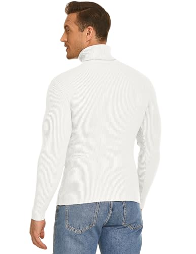 Image of COOFANDY Mens Ribbed Slim Fit Knitted Pullover Casual Turtleneck Sweater | Premium anti-shrink knit turtleneck. Soft, warm & stretchy-perfect for casual, work or outdoor wear in fall /winter.
