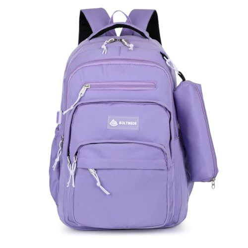 Mochila Escolar Grande Impermeável Bolsa Reforçada Com Bolso Antifurto e Divisória Para Notebook Acompanha Estojo Feminina Masculina Trabalho Faculdade Adulto Infantil Juvenil Adolescente (lilás)