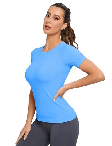 Image of MathCat Seamless Workout Tops for Women, Short Sleeve Compression Athletic Shirts Soft Yoga Gym Tops XS-XL