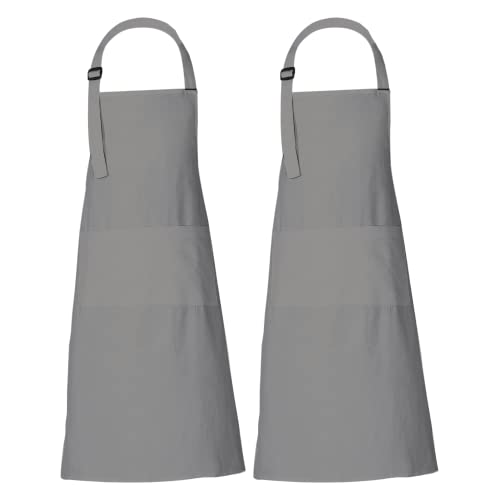 RAJRANG Pack of 2 Cooking Aprons for Women with pockets 35x27 Inches Vintage Farmhouse Bib Aprons for Men - Natural Grey