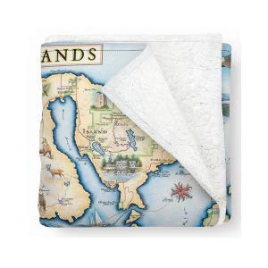 San Juan Island Map Fleece Blanket - Hand-Drawn Original Art - Soft, Cozy, And Warm Throw Blanket For Couch - Unique Gift - 58"X 50" #TOP12